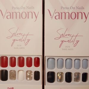 Salon Quality Press-On Nails - Red, Black, Silver, Blue